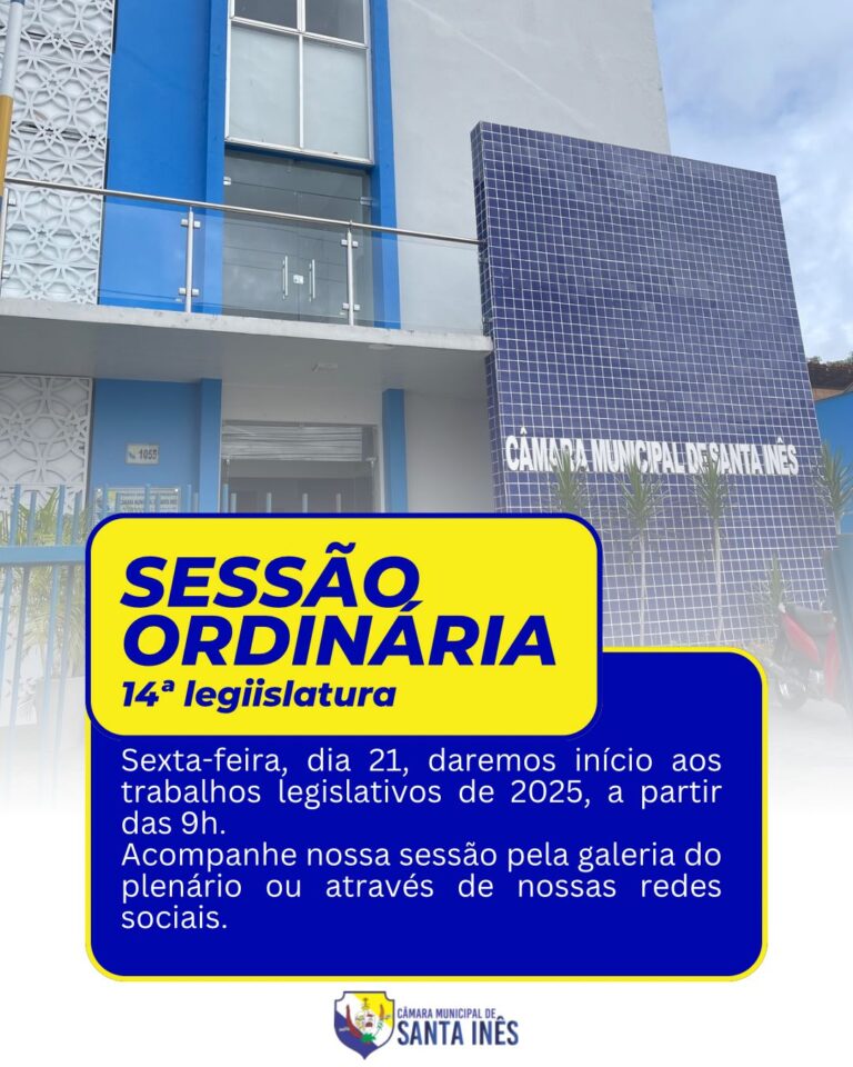 A Câmara Municipal de Santa Inês inicia, nesta sexta-feira, 21 de fevereiro, os trabalhos legislativos de 2025, dando início a um novo ano de importantes debates e decisões para a nossa cidade. A sessão será um momento fundamental para fortalecer o diálogo entre os vereadores e a população. Para quem não puder estar presente no plenário, a transmissão ao vivo estará disponível nos canais oficiais da Câmara, proporcionando uma forma acessível de acompanhar as ações que moldarão o futuro de Santa Inês.